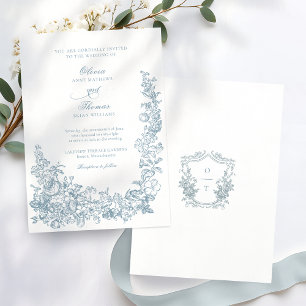 Invitation Mariage Floral Bleu Poussiéreux Romantique