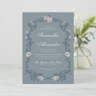 Invitation Mariage Floral Bleu Poussiéreux Vintage