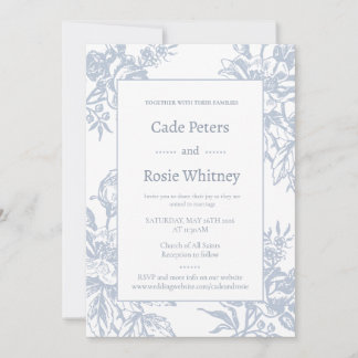 Invitation Mariage Floral Bleu Poussiéreux Vintage