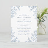 Invitation Mariage Floral Bleu Poussiéreux Vintage (Debout devant)
