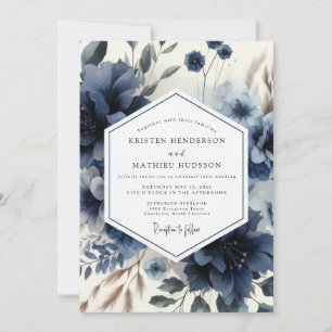 Invitation Mariage Floral Bleu Profond et Mystérieux