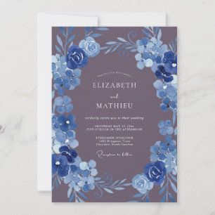 Invitation Mariage Floral Bleu Profond Peintre