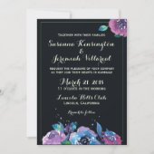 Invitation Mariage floral bleu profond pourpre (Devant)
