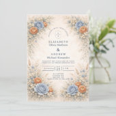 Invitation Mariage Floral Bleu Romantique (Debout devant)