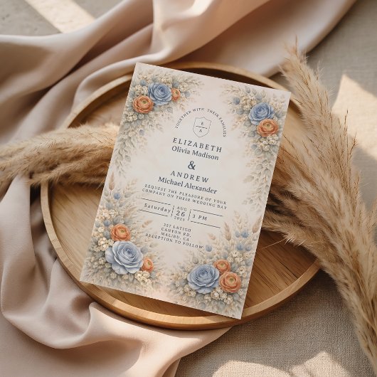 Invitation Mariage Floral Bleu Romantique