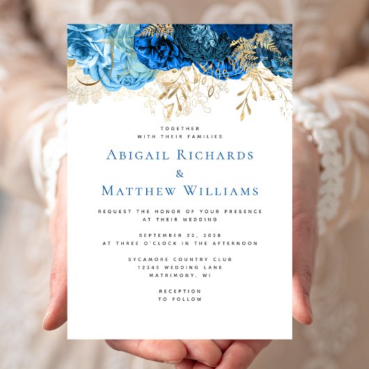 Invitation Mariage floral bleu romantique