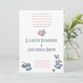 Invitation Mariage floral bleu-rose (Debout devant)