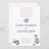 Invitation Mariage floral bleu-rose (Devant / Derrière)