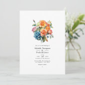Invitation Mariage Floral Bleu, Rose, Orange et Vert (Debout devant)