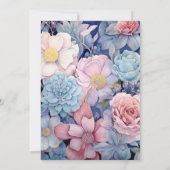 Invitation Mariage floral bleu, rose pâle et argenté (Dos)