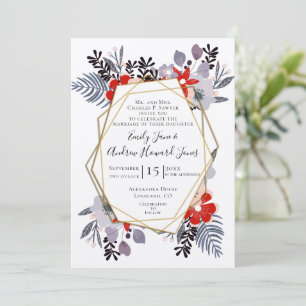 Invitation Mariage Floral bleu rouge rose lavande violet