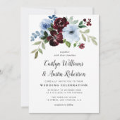 Invitation mariage floral bleu roux peint (Devant)