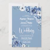Invitation Mariage floral bleu rustique (Devant)