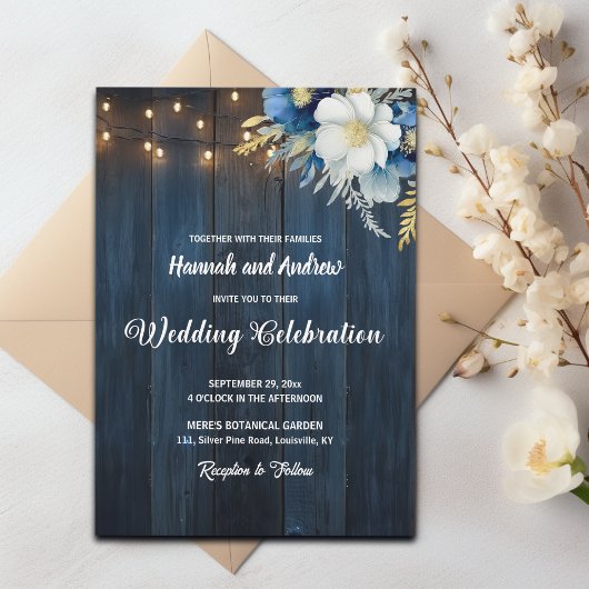 Invitation Mariage Floral bleu rustique