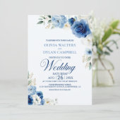 Invitation Mariage floral bleu rustique (Debout devant)
