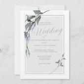 Invitation Mariage floral bleu simple (Devant)