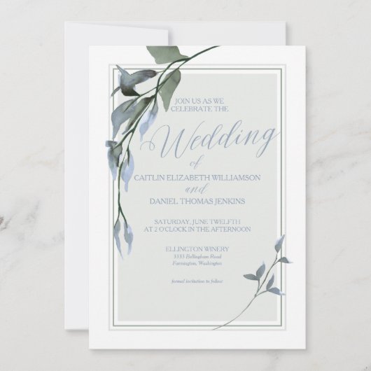 Invitation Mariage floral bleu simple (Devant)
