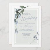 Invitation Mariage floral bleu simple (Devant / Derrière)