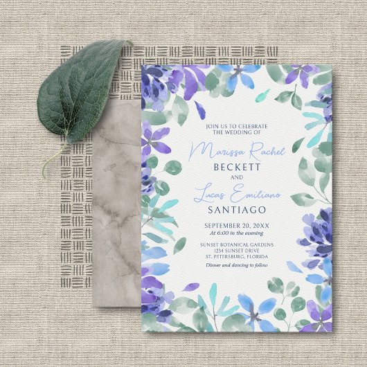 Invitation Mariage floral bleu tropical