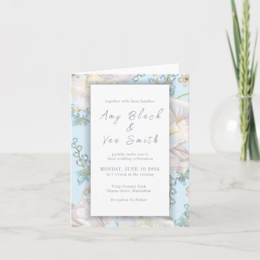 Invitation Mariage floral bleu Tulip (Devant)