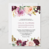Invitation Mariage floral bleu vert Bourgogne (Devant)