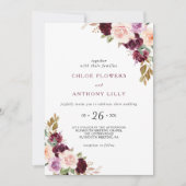 Invitation Mariage floral bleu vert Bourgogne (Devant)
