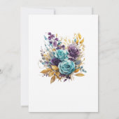 Invitation Mariage Floral Bleu Vert, Violet et Or (Dos)