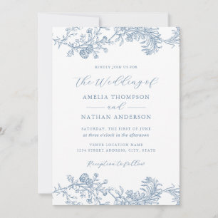 Invitation Mariage Floral Bleu Vintage