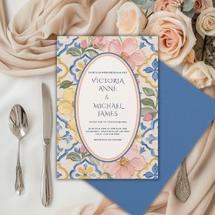 Invitation Mariage Floral Bleu Vintage Toscane