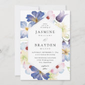 Invitation Mariage Floral bleu violet (Devant)