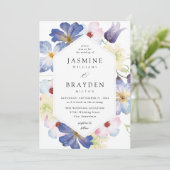 Invitation Mariage Floral bleu violet (Debout devant)