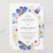 Invitation Mariage Floral bleu violet (Devant / Derrière)