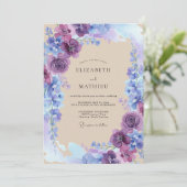 Invitation Mariage Floral Bleu Violet (Debout devant)