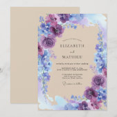 Invitation Mariage Floral Bleu Violet (Devant / Derrière)
