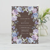 Invitation Mariage Floral Bleu Violet Painter (Debout devant)