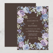 Invitation Mariage Floral Bleu Violet Painter (Devant / Derrière)