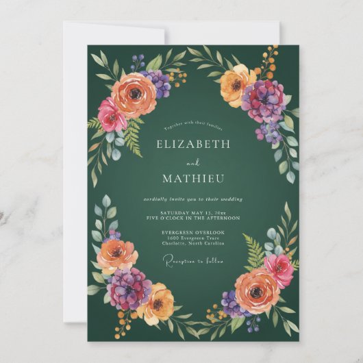 Invitation Mariage Floral Bloom Émeraude (Devant)
