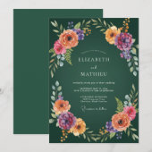 Invitation Mariage Floral Bloom Émeraude (Devant / Derrière)