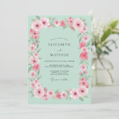 Invitation Mariage Floral Bloom Menthe (Debout devant)