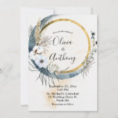 Invitation Mariage Floral Blue Gold Boho (Devant)