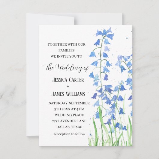 Invitation Mariage floral Bluebells Watercolor (Devant)