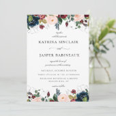 Invitation Mariage floral Blush Burgundy (Debout devant)