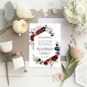 Invitation Mariage floral Blush de la marine bourguignonne mo