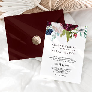 Invitation Mariage floral Blush de la marine bourguignonne mo