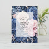 Invitation Mariage floral Blush et Navy (Debout devant)