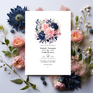 Invitation Mariage floral Blush et Navy