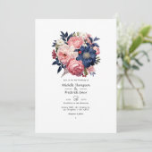 Invitation Mariage floral Blush et Navy (Debout devant)