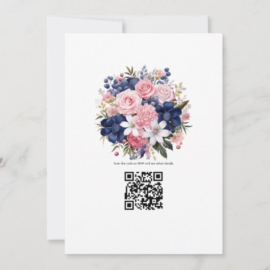 Invitation Mariage floral Blush et Navy (Dos)