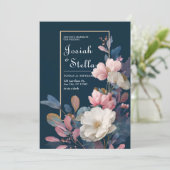 Invitation Mariage floral Blush & Navy (Debout devant)