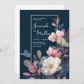 Invitation Mariage floral Blush & Navy (Devant / Derrière)